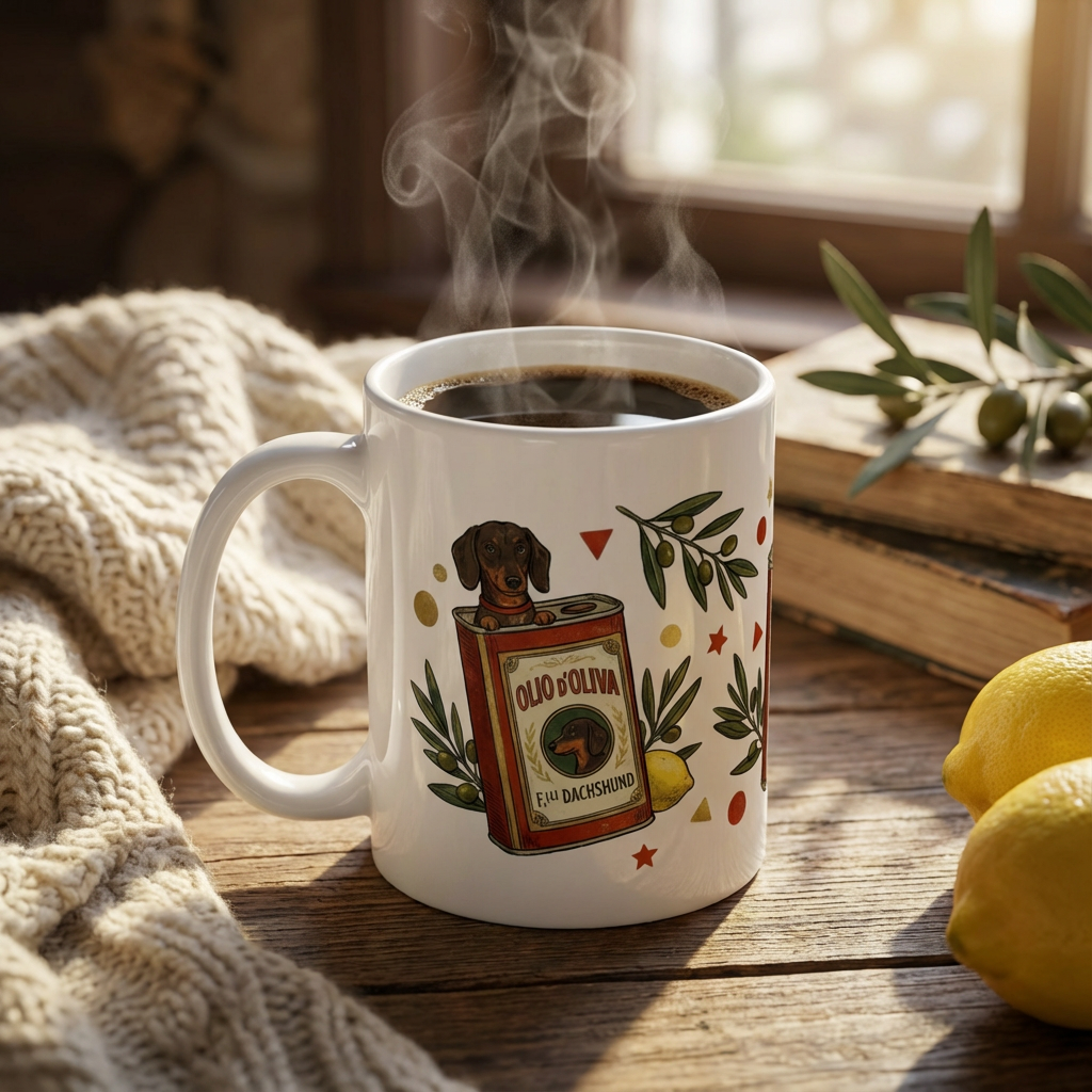 Tinned Fish Pups - Olive Oil Bath Pups 15oz Mug - Right Side Lifestyle