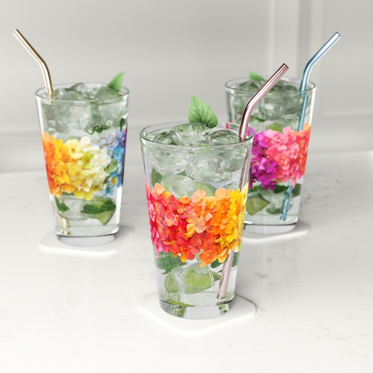 Elegant Floral Pint Glass - 16oz Beer or Beverage Tumbler - BigSippin