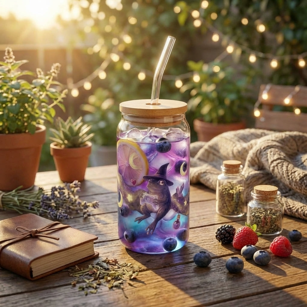 AI Generated Lifestyle Image - Wizard Frogs Gaming Sipper Glass