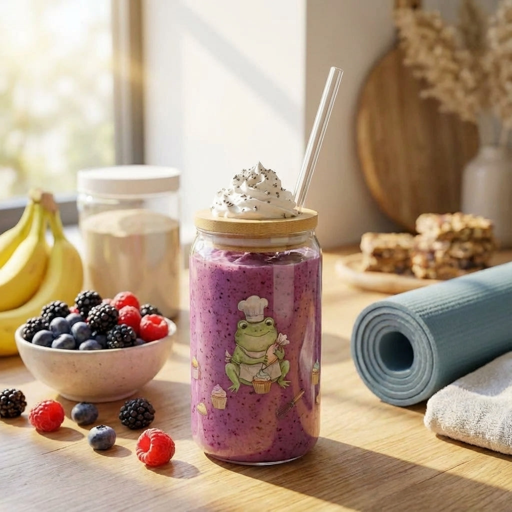 Watercolor Frogs Baking Sipper Glass - Smoothie Lifestyle