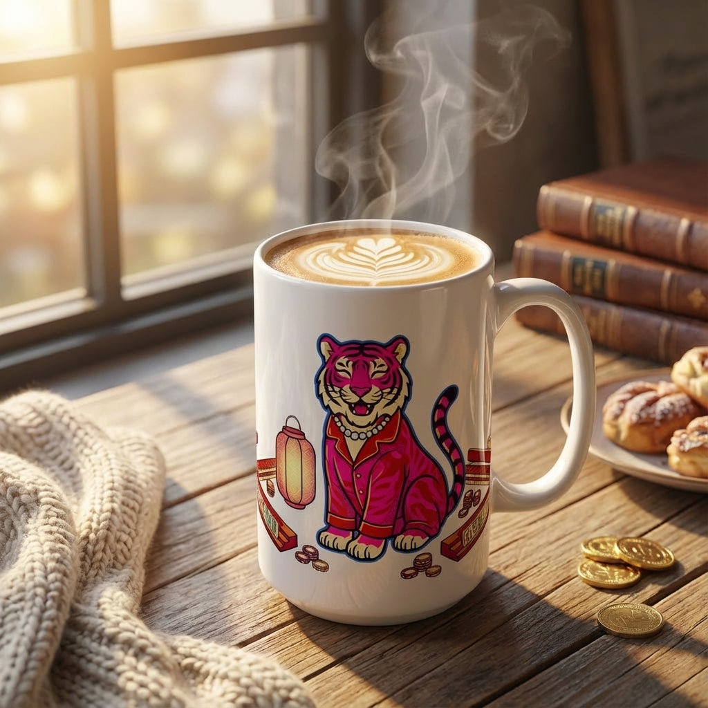 Mahjong Night Tigers - Lantern Lit Luck - 15oz Mug - Hero Lifestyle