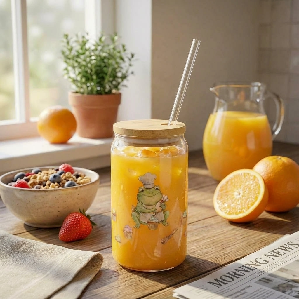 Watercolor Frogs Baking Sipper Glass - Juice Lifestyle