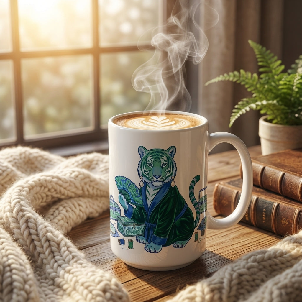 Mahjong Night Tigers - Grandmillennial Glam - 15oz Mug - Hero Lifestyle