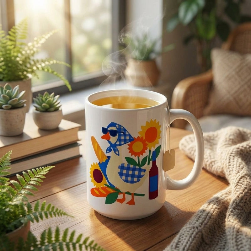 Silly Goose Social - Goose in Gingham - 15oz Mug with tea