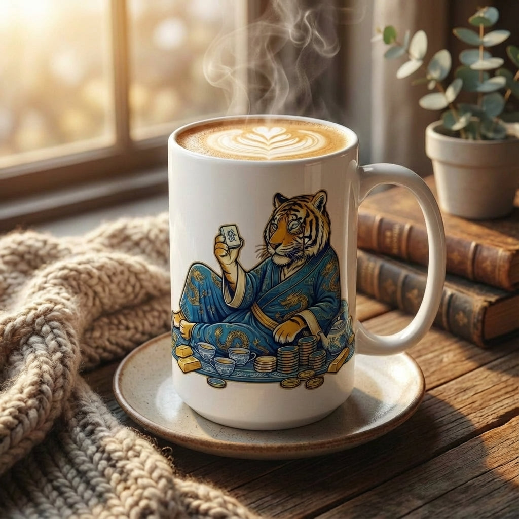 Mahjong Night Tigers - Fortune Favors the Bold - 15oz Mug - Hero Lifestyle