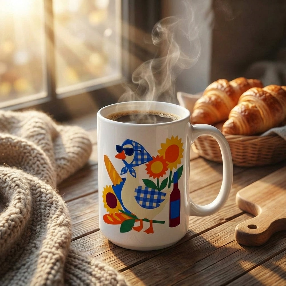 Silly Goose Social - Goose in Gingham - 15oz Mug with coffee