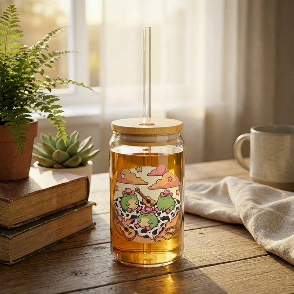 Disco Cowgirl Frogs - Cowgirl Frog Siesta with iced tea