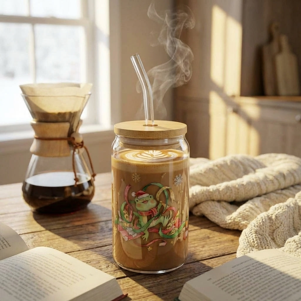 Watercolor Christmas Frogs Tangled Sipper Glass - Hero Lifestyle