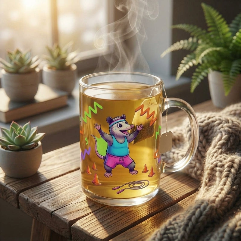 Neon Aerobics Possums - Possum Power Hour - 15oz Mug with tea