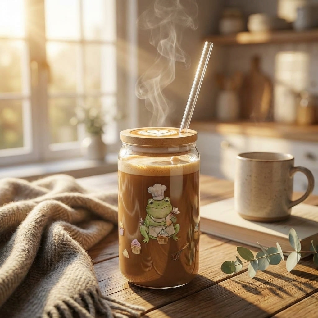 Watercolor Frogs Baking Sipper Glass - Hero Lifestyle