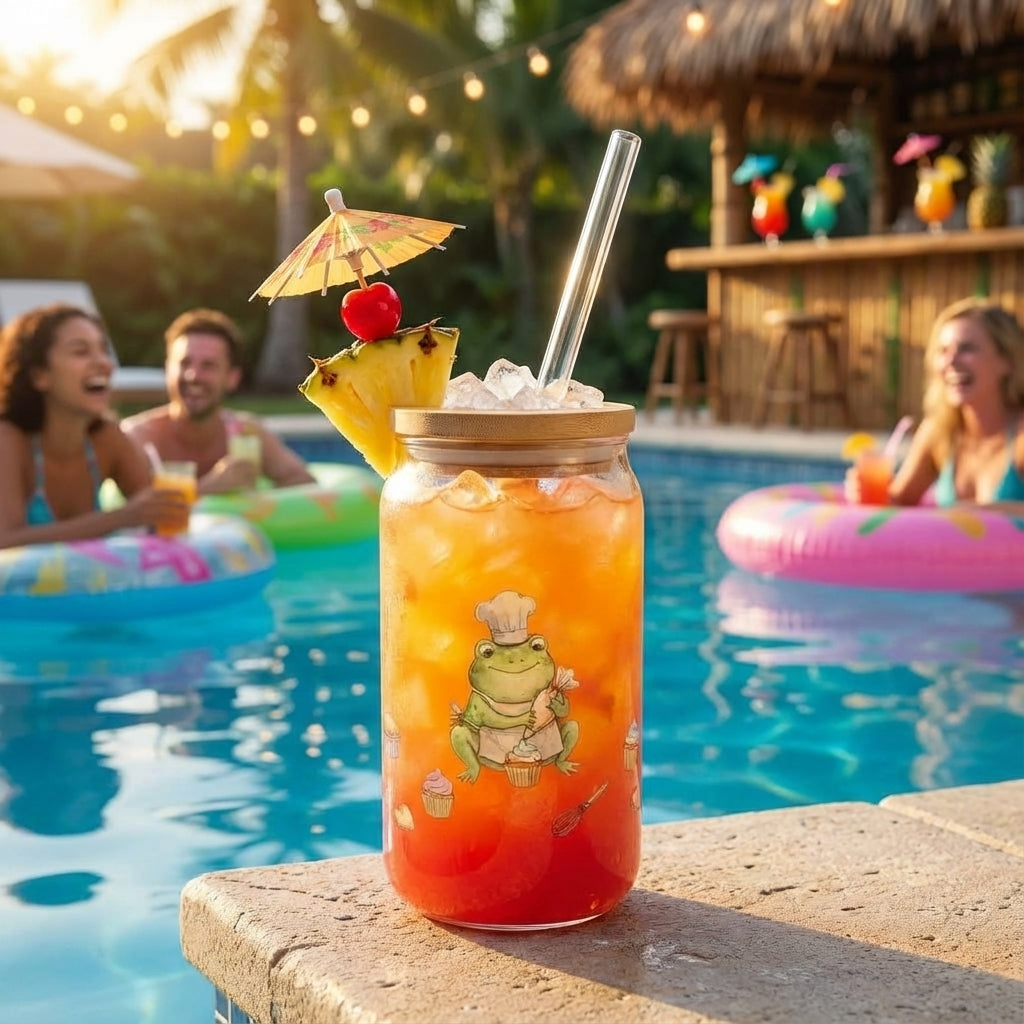 Watercolor Frogs Baking Sipper Glass - Cocktail Lifestyle