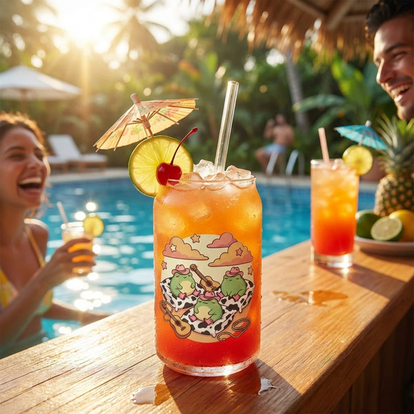 Disco Cowgirl Frogs - Cowgirl Frog Siesta with cocktail