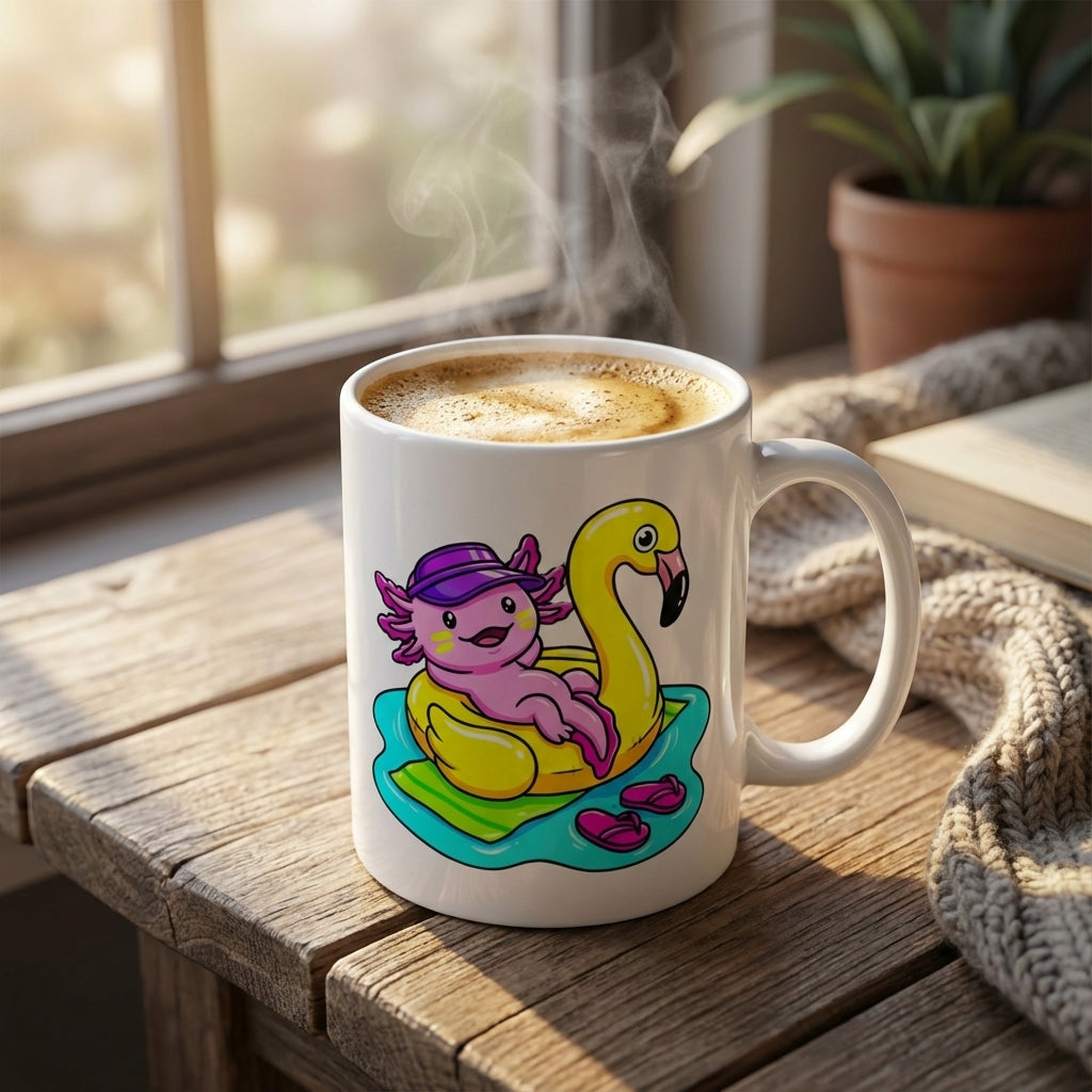 Pool Party Axolotls - Poolside Axolotl Sunbather - 15oz Mug - Hero Lifestyle