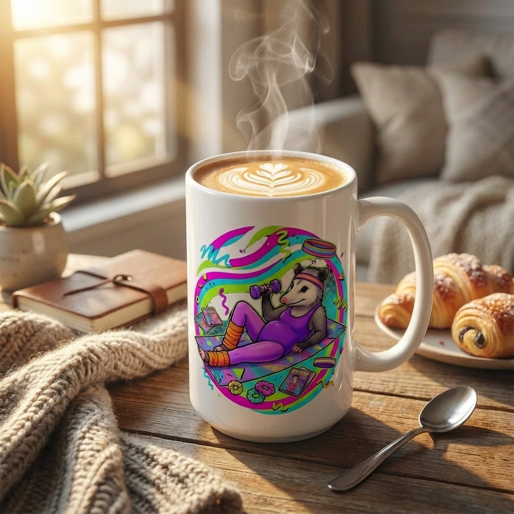 Neon Aerobics Possums - Leotard Lounge - 15oz Mug - Hero Lifestyle