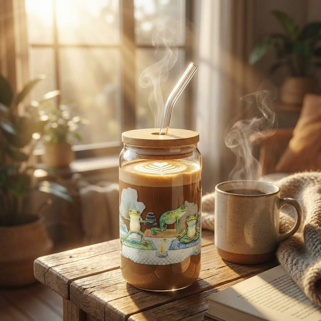 Watercolor Frogs Yoga Sipper Glass - Hero Lifestyle