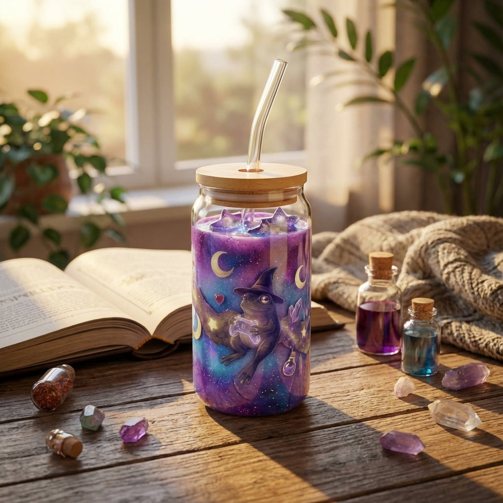 AI Generated Lifestyle Image - Wizard Frogs Gaming Sipper Glass