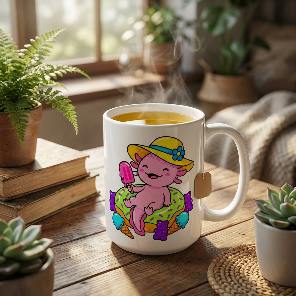 Pool Party Axolotls - Axolotl Snack Time - 15oz Mug - Tea Lifestyle
