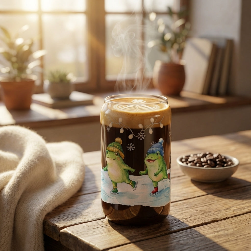 Watercolor Christmas Frogs Skating Sipper Glass - Hero Lifestyle