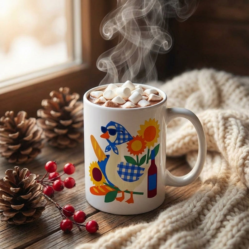 Silly Goose Social - Goose in Gingham - 15oz Mug with hot cocoa