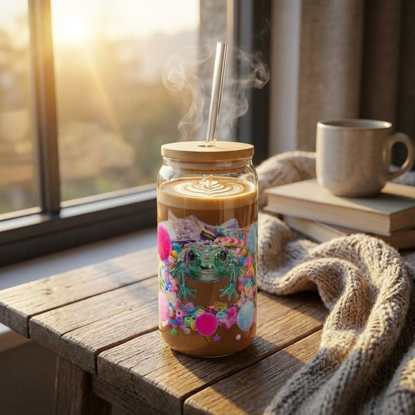 Y2K Frogs Sparkle Sipper Glass