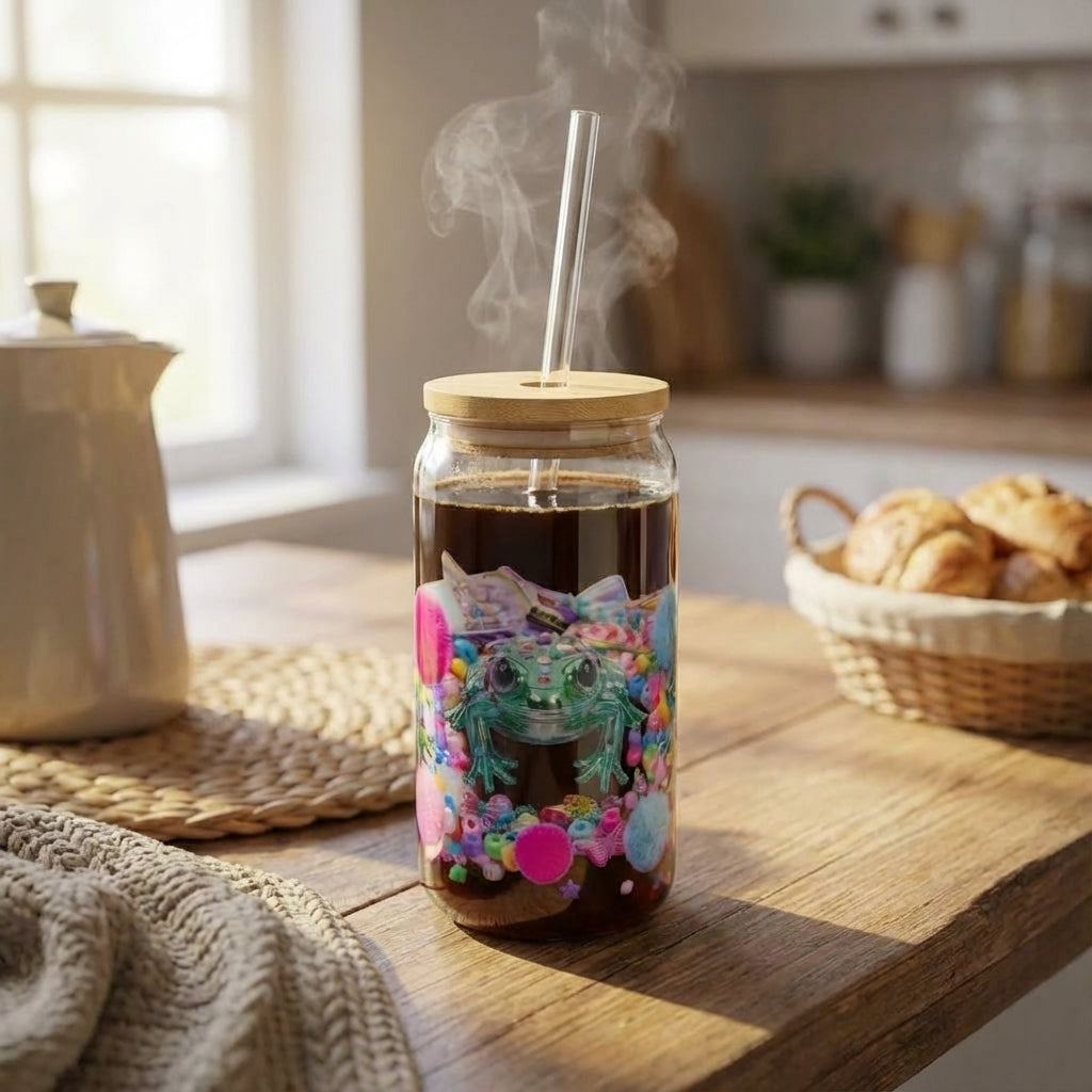 Y2K Frogs Sparkle Sipper Glass - Coffee Lifestyle