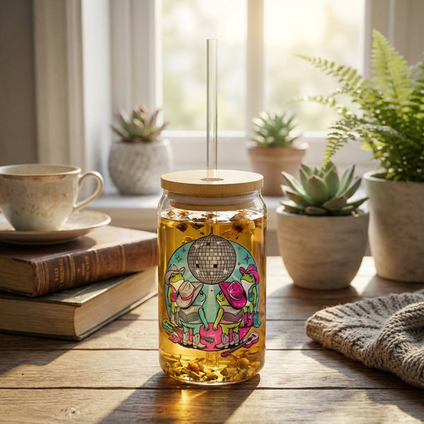 Disco Cowgirl Frogs - Disco Ball Dreams with iced tea
