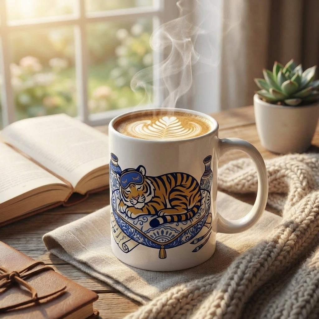 Mahjong Night Tigers - Porcelain Dreams - 15oz Mug - Hero Lifestyle