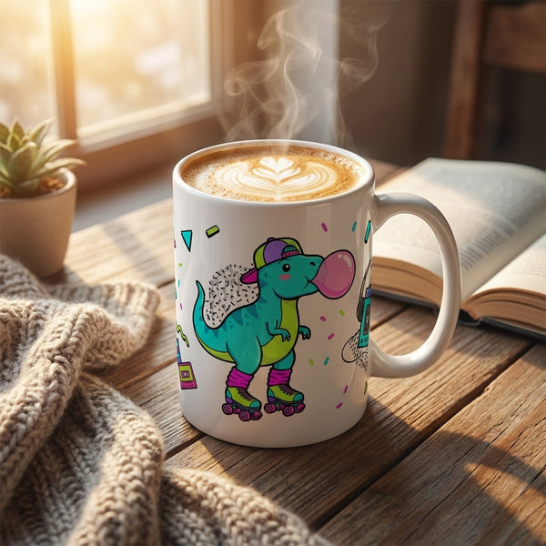 Retro Roller Dinos - T-Rex Bubblegum Pop - 15oz Mug