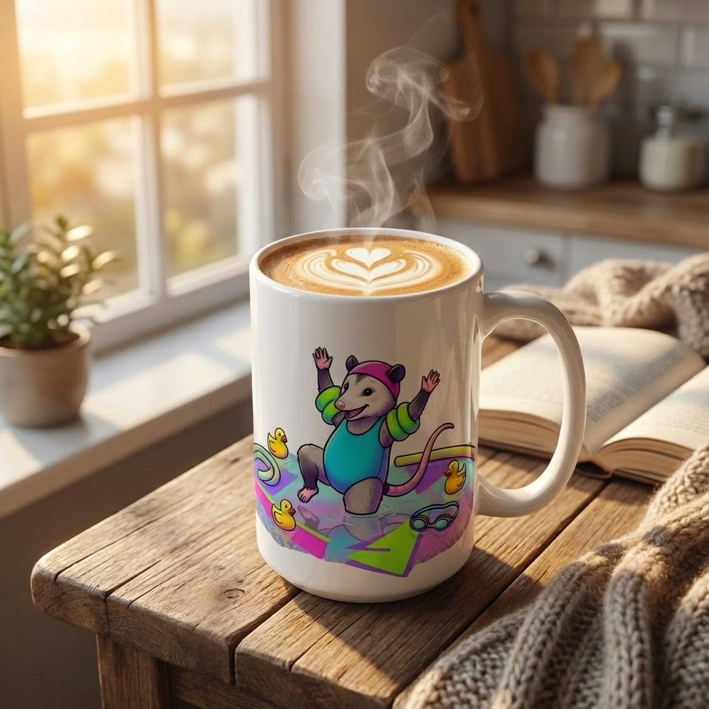 Neon Aerobics Possums - Aqua Aerobics Ace - 15oz Mug - Hero Lifestyle