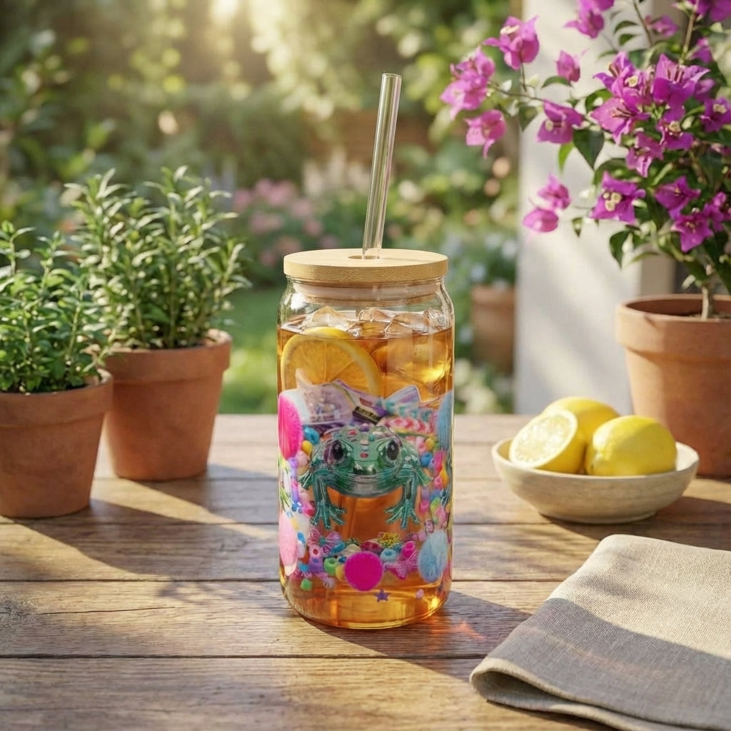 AI Generated Lifestyle Image - Y2K Frogs Sparkle Sipper Glass