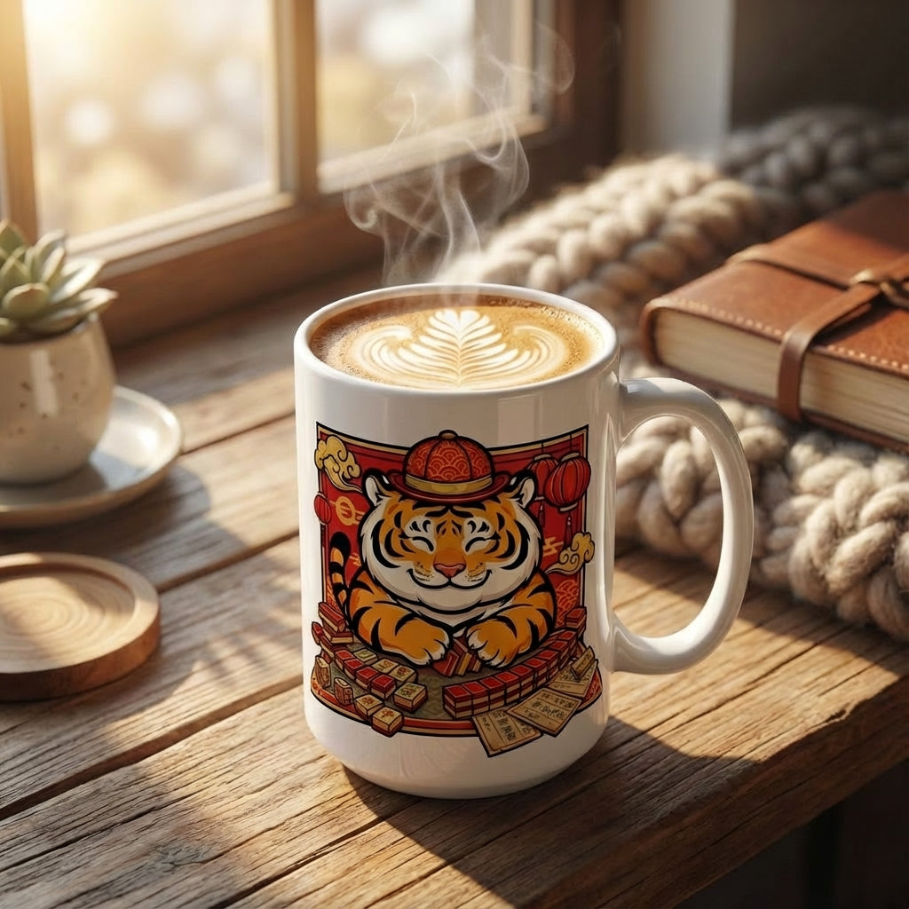 Mahjong Night Tigers - Tile Shuffler - 15oz Mug - Hero Lifestyle