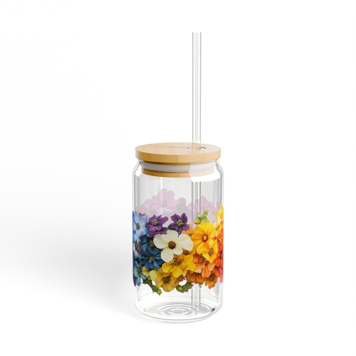 Rainbow Flowers 5 Sipper Glass 16oz - BigSippin