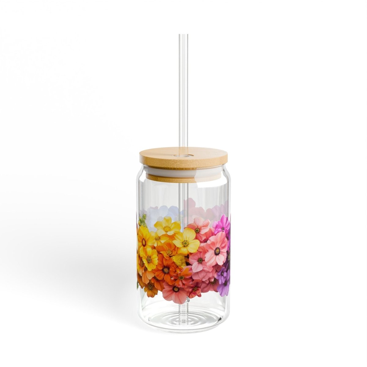 Rainbow Flowers 5 Sipper Glass 16oz - BigSippin