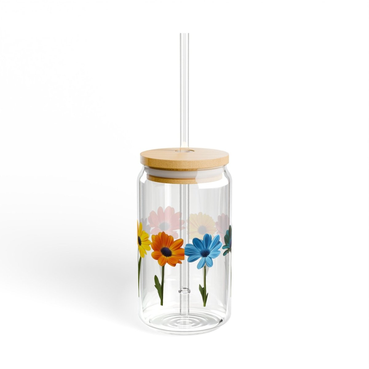 Rainbow Flowers 9 Sipper Glass 16oz - BigSippin