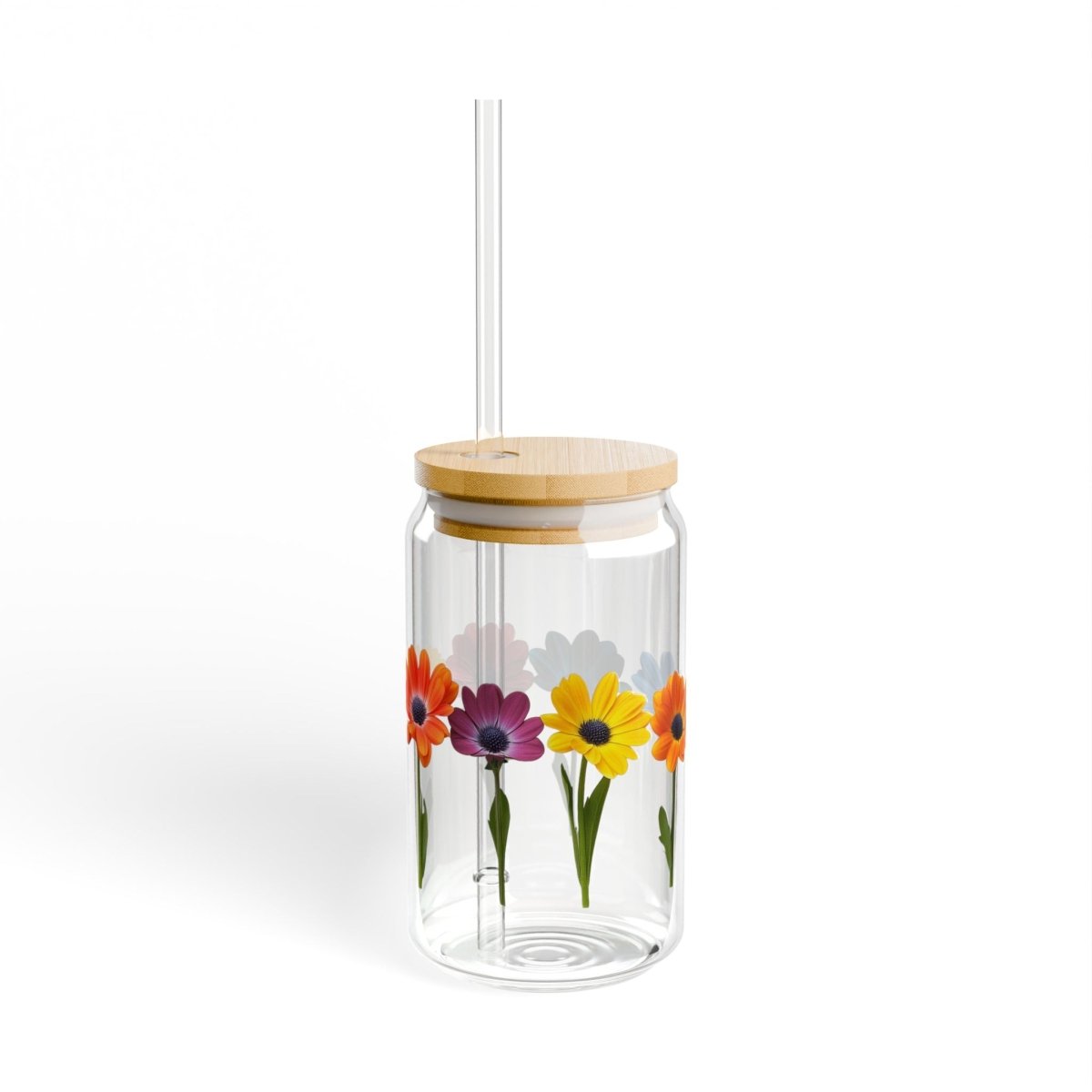Rainbow Flowers 9 Sipper Glass 16oz - BigSippin