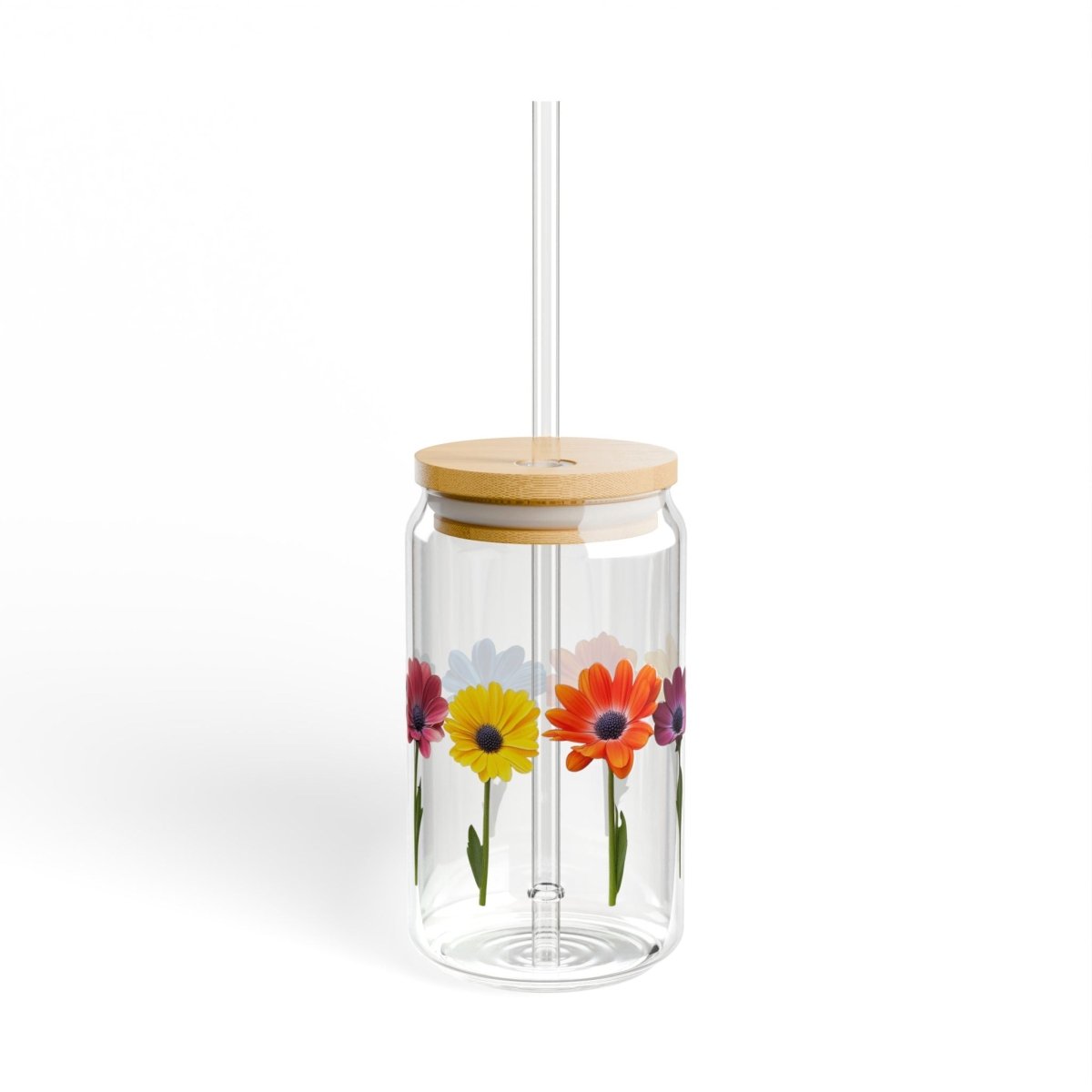 Rainbow Flowers 9 Sipper Glass 16oz - BigSippin