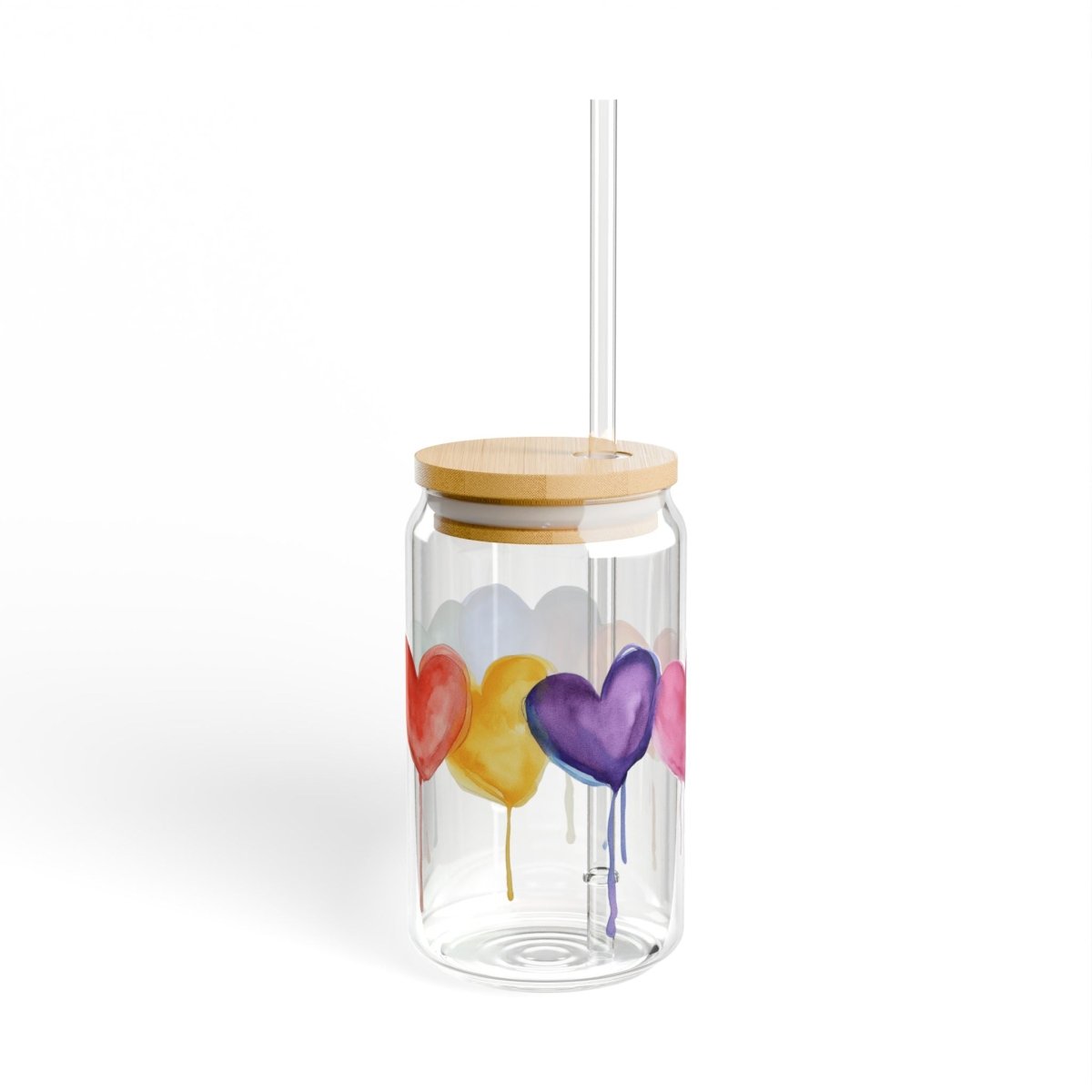 Watercolor Hearts 10 Sipper Glass 16oz - BigSippin