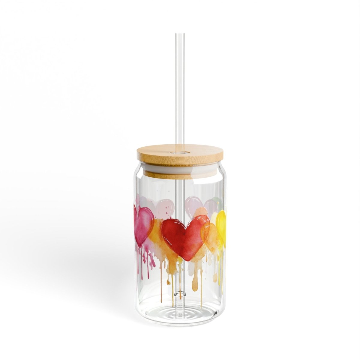 Watercolor Hearts 14 Sipper Glass 16oz - BigSippin