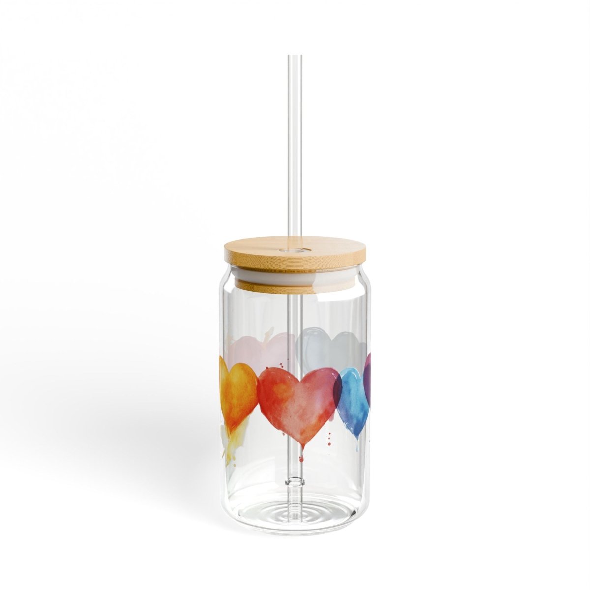 Watercolor Hearts 3 Sipper Glass 16oz - BigSippin