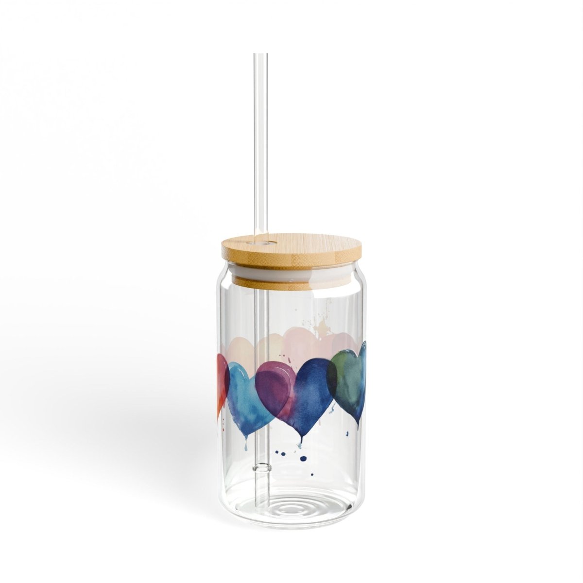 Watercolor Hearts 3 Sipper Glass 16oz - BigSippin