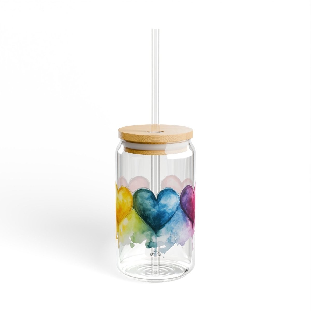 Watercolor Hearts 7 Sipper Glass 16oz - BigSippin