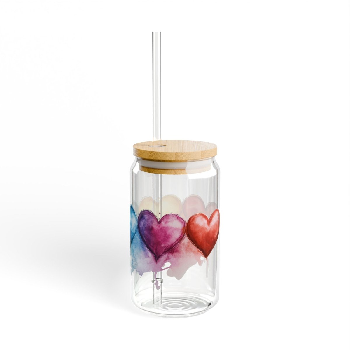 Watercolor Hearts 7 Sipper Glass 16oz - BigSippin